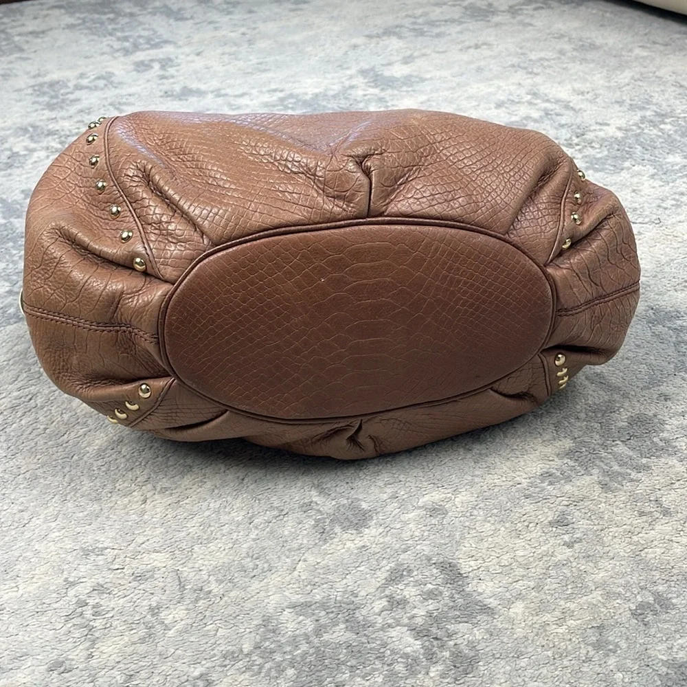 MICHAEL Michael Kors Middleton Hobo Bag Studded Embossed Leather Brown Cognac